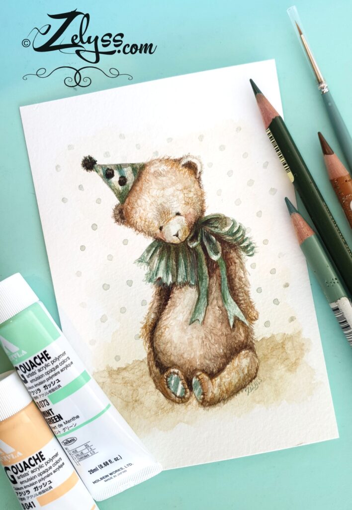 Teddy Bear tiny watercolor sketch