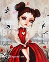 'Merci - the Red Heartbreaker' : Acrylics on wood panel 9.4x12"