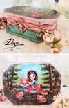 'She dances with Foxes' : Decorated wooden treasures' box 9x6.7x3.3"