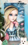 'Alice and the flamingos' : Acrylics painting 8.66x15.75"