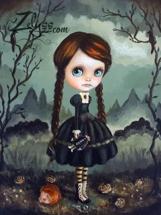 'Wednesday Addams (Blythe Doll)' - Medium Size Print 14.5X18cm/5.7X7.1"