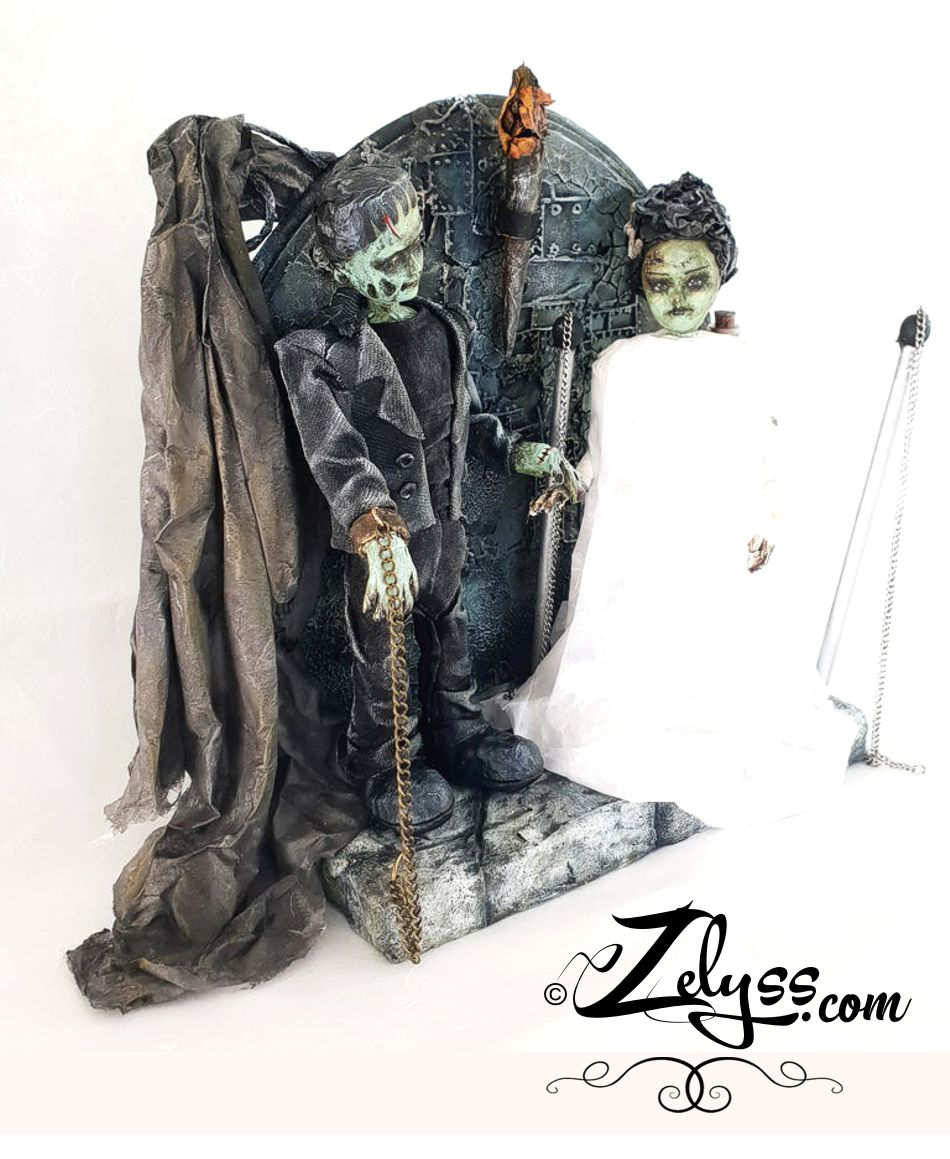 'Frankenstein and Bride' - PAPIER-MÂCHÉ SCULPTURE (24x24x10cm approx) - Image 8