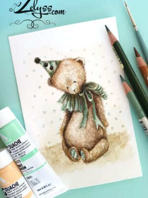 Teddy Bear tiny watercolor sketch