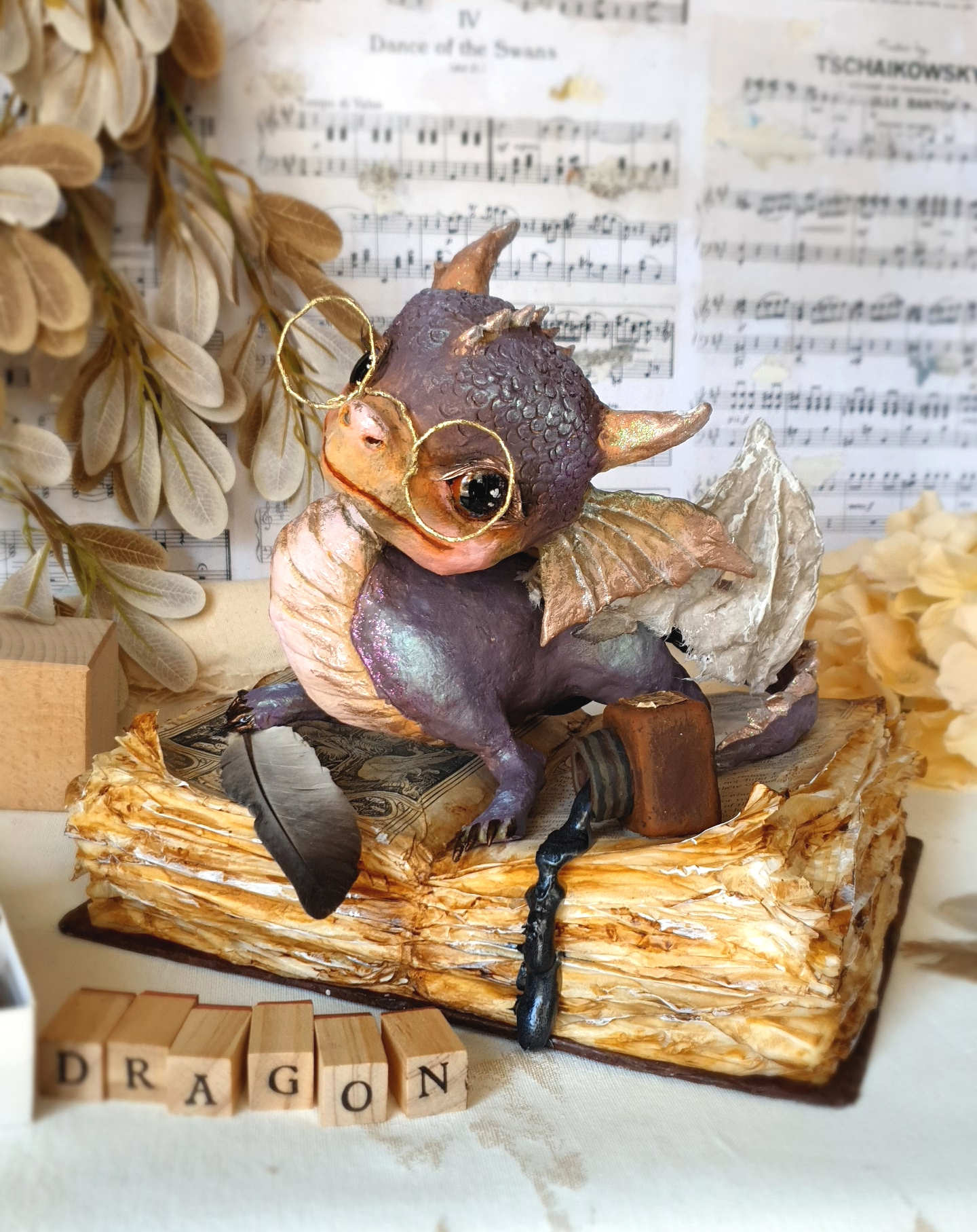 'The Librarian's Apprentice' - Papier-mâché sculpture 9x6x8"/23x16x22cm